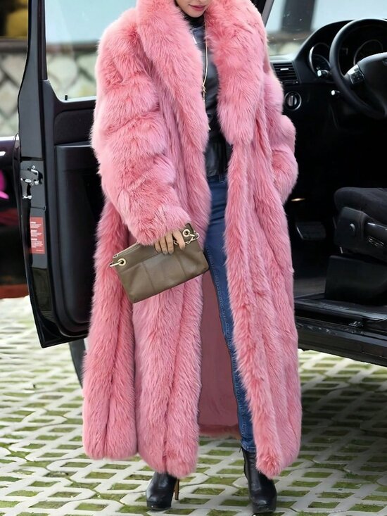Jackets & Blazers - Pink Luxury Women's Long Faux Fur Coat